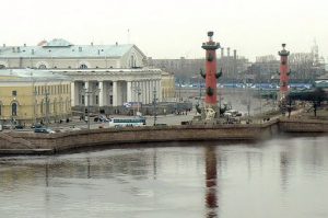 Looking across the Neva River to the navigation columns