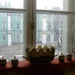 Porcelain pieces in the window overlooking the courtyard