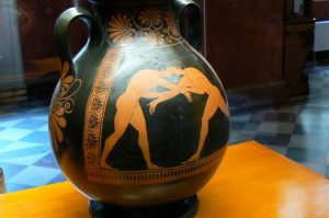 Greek urn detail of wrestlers