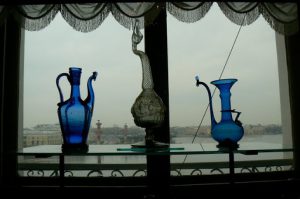 Blue glass pitchers