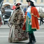 Outside the Hermitage are period carriages and characters for tourists.