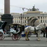 Outside the Hermitage are period carriages and characters for tourists.