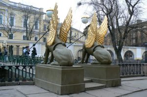One of St. Petersburg's most famous landmarks, Bank Bridge, over