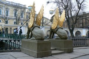 One of St. Petersburg's most famous landmarks, Bank Bridge, over