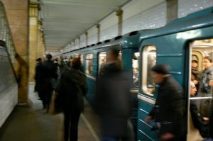 Subway traffic at Park Kultury station