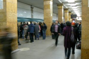 Rush hour subway traffic at Park Kultury station