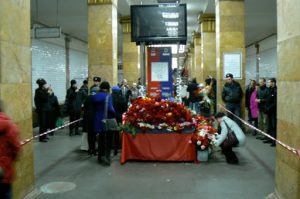 Flower memorials appeared immediately in the stations soon after train