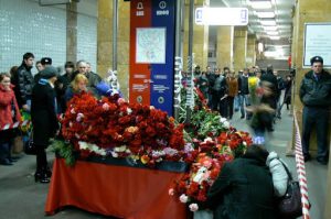Flower memorials appeared immediately in the stations soon after train