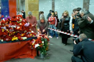 Flower memorials appeared immediately in the stations soon after train