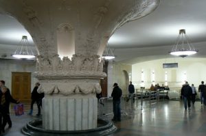 Huge neo-classic column in a subway station
