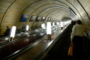 Moscow subways are deep underground and are  accessed by very