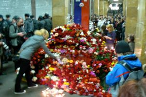 Flower memorials appeared immediately in the stations soon after train
