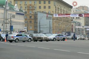 Chaotic traffic as the main roads in central Moscow  near