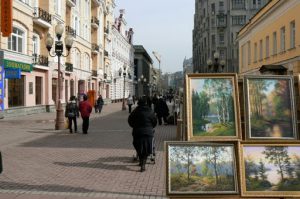 Art display on pedestrian street