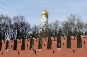 Church steeple inside the Kremlin wall