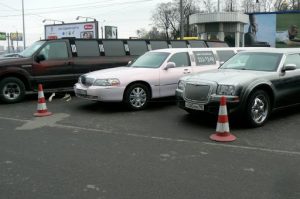 Limousines for rent outside the Hotel Moscow