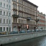 Residential apartment buildings along the Griboedov Canal. In the center