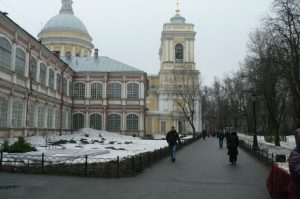 The majestic Neoclassical cathedral at the Alexander Nevsky Monastery