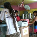 Long-haired locals buying their breakfast burritos