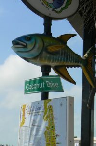 Many of the street signs have maps and fish models