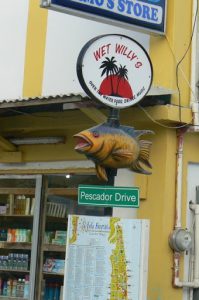 Many of the street signs have maps and fish models