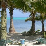 Beach scene with carvings