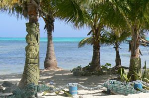 Beach scene with carvings