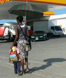 Mother and child on the way to school