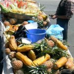 Fruit vendor in central plaza (Plaza de la Constitution)