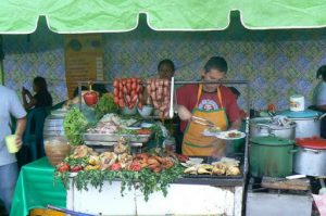 Many food stalls on the plaza