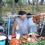 Many food stalls on the plaza