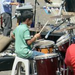 Boy drummer in a Christian band