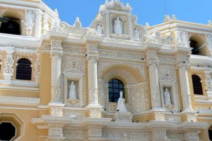 Close-up of baroque facade of Our Lady of Mercy (Merced)