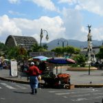 Parque Libertad with El Rosario church in background