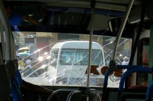 Public bus windshield