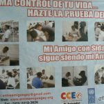 Poster showing the various functions of Entreamigos: HIV education, public