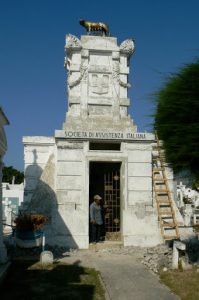 Italian Assistance Society memorial; on top is the The Capitoline Wolf