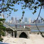 Small beach area in old town looking toward new city