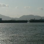 Cargo ships coming and going from the Canal