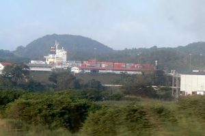 Cargo ship moves through the Canal