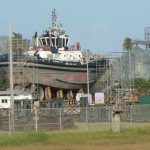 Tugboat in drydock