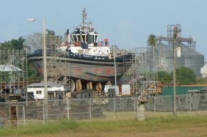 Tugboat in drydock