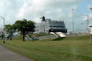 Ship passing through the Panama Canal