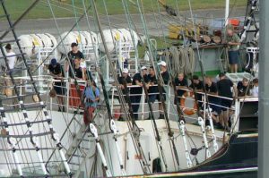 Sailer scouts on a Russian ship