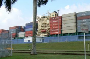 Cargo containers on board a ship in the Canal