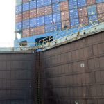 Huge cargo ship inside a lock