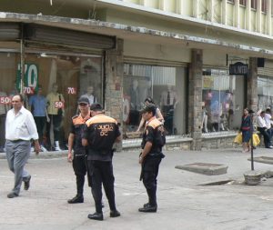 Police on pedestrian street downtown