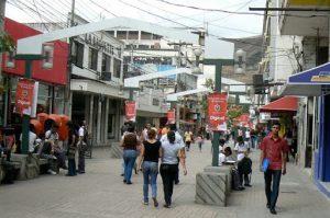 Youthful life (many students) along the pedestrian street downtown