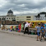 Market stalls on the bridge over the Choluteca River