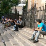 Hanging out in front of the church